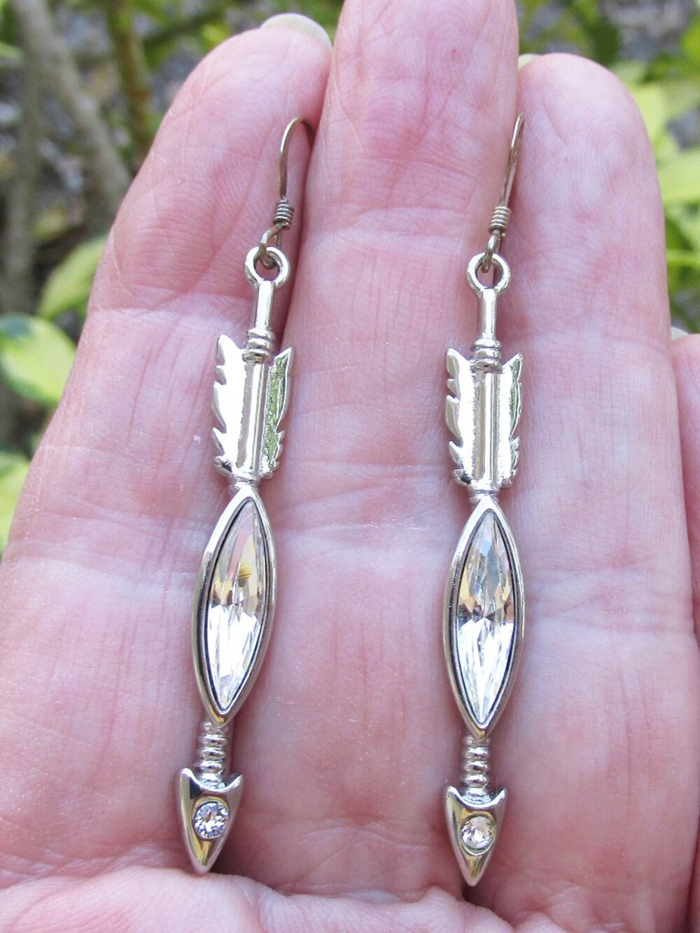 Vintage Rhinestone ARROW Southwestern Silver-Tone & Sterling Dangle Earrings